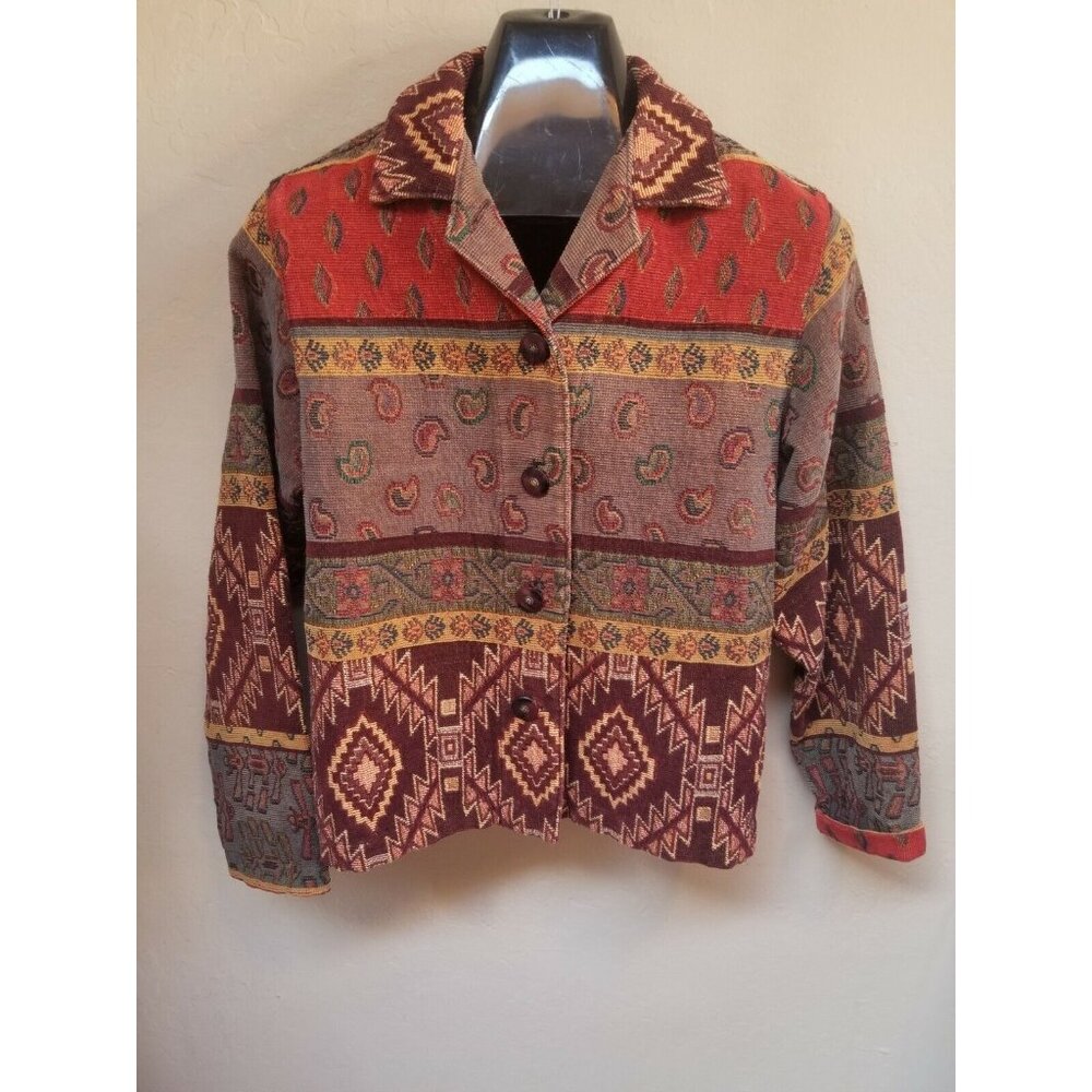 Touch O' Blue Womens Small Brown Embroidered Tapestry Blazer Gotcha Covered